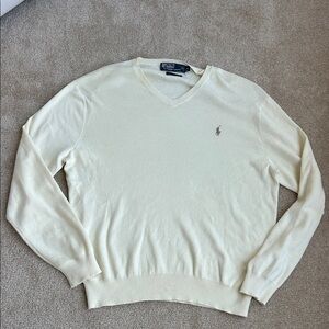 Polo by Ralph Lauren Off-White V-Neck 100% Pima Cotton Mens Sweater L